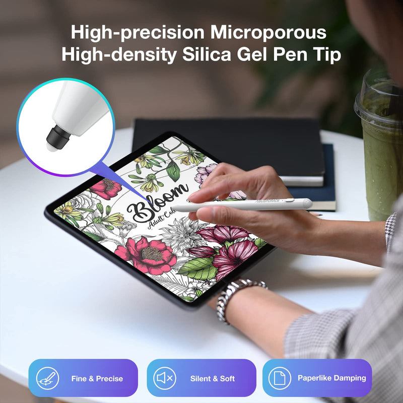Hard Silicone Nib Writing Stylus for iPad, Active iPad Pencil with Non-Slip, Soft and Silent Writing Feel, Palm Rejection Stylus for iPad Pro, iPad 9/8/7/6th, iPad Air 4th/3rd, iPad Mini 6/5th