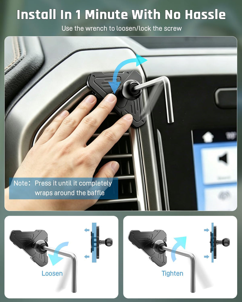 Car Vent Phone Holder for Ford F150 2015-2020 & Super Duty 2017-2021 | Expedition 2018-2021, CNC-Machined Aluminum Air Vent Mount with Magnetic and Spring Clamp Heads, 45° Adjustable Truck Bracket