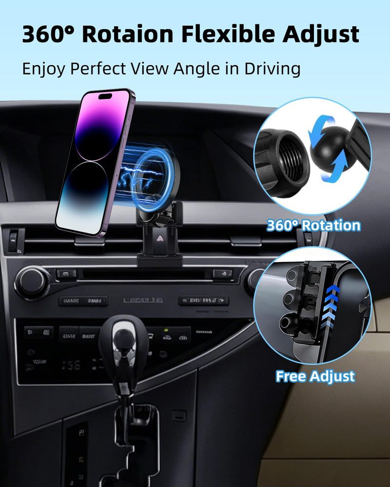 PZK Magsafe Phone Mount for L-EXUS RX 350/ RX 450h 2010-2015 Accessories | Custom Air Vent Strong Mangetic Car Phone Holder 360° Rotation Hands Free Cell Phone Automobile Cradles for All iPhones