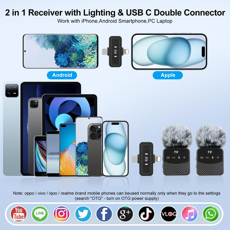 Mini Wireless Lavalier Microphone for iPhone/Android/Tablets,Magnetic Mini Mic with Noise Reduction, 25H Battery Life with Charging Case, Lapel Microphone Wireless for Video Recording Podcast Magnetic Mini Mic