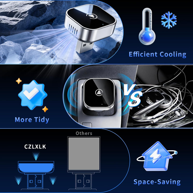 2-in-1 Wireless CarPlay and Android Auto Adapter, 2026 Upgraded Wired to Wireles s Converter, Wireless CarPlay Adapter for Apple iPhone & Android,Plug-and-Play, Stylish and Compact Design