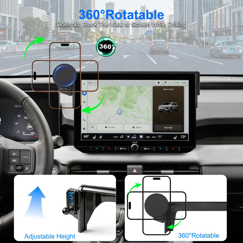 2026 RAV4 Car Phone Holder for Toyota RAV4 12.9-inch Touchscreen (XSE/Limited), 360° Rotation Phone Mount Compatible with MagSafe, No Vent Blocking, Exclusive Custom Fit for Toyota RAV4 Accessories for 2026 RAV4 12.9-Inch Magnetic