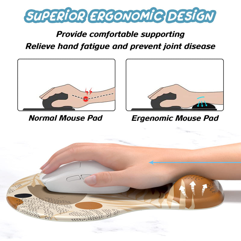 Hsurbtra Ergonomic Mouse Pad with Wrist Rest Support, Gel Mouse Pads with Non-Slip PU Base, Pain Relief Memory Foam Mousepad, Cute Mouse Pad for Laptop PC, Office Supplies Decro, Brown Brown-12
