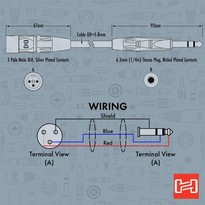 Hosa Pro HSX-050 Balanced Interconnect, REAN 1/4 Inches TRS to XLR3 Meter, 50 Feet