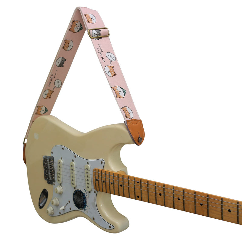 MUSIC FIRST Original Design, 2 inch width (5cm), Vintage Ukiyoe Style Pink Canvas Shiba Inu Electric Guitar Strap Bass Strap (Shiba Inu)