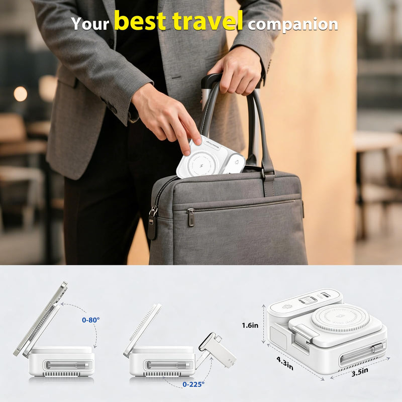 65W 8-in-1 Wireless Charging Station for Apple Samsung Multi-Devices, 3-Ports USB A/C Retractable Charger Stand/Desktop Orgnaizer for iPhone17/16/Galaxy 26/iPad/iWatch AirPods for Home Office, Family White