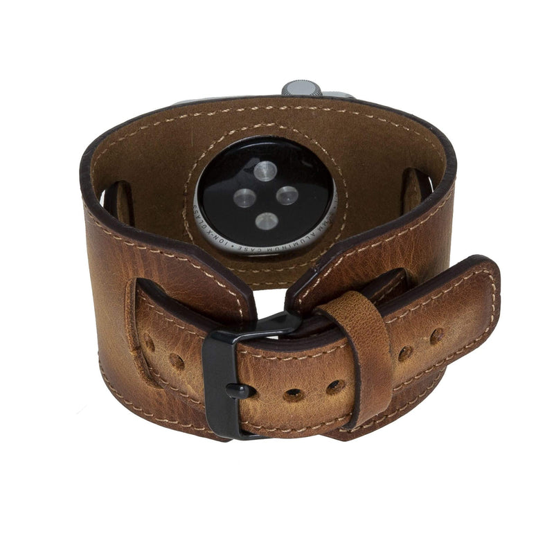 Venito Ancona Cuff Leather Band for Apple Watch 49/45/44/42mm, Replacement Strap for iWatch Ultra 3/2/1, SE 3/2/1, Series 11 10 9 8 7 6 5 4 3 2 1, (Antique Brown w/Black Connector&Clasp)