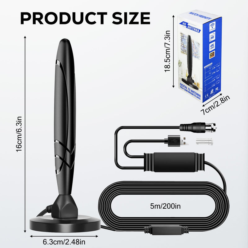 Digital TV Antenna - HDTV Antenna for Smart TV Indoor, 360° Reception, 4K 1080p Support, Amplified Indoor Antenna with Signal Booster, Detachable Amplifier, 20FT Cable, TV Antenna for Local Channels