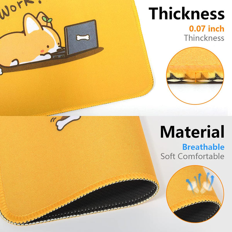Gaming Mouse Pad with Nonslip Rubber Base|Comfy, Foldable Mat for Desktop, Laptop, Keyboard, Rectangle Mouse Pad with High Resolution Enjoy Precise & Smooth Operating Experience by Qisan(Work Corgi) Yellow -Work Corgi(Rectangle standard)