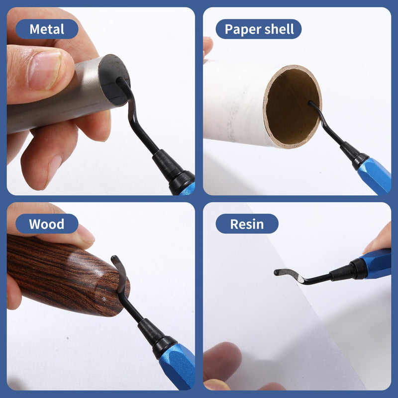 BUCOMTU 360° Rotating Scraper with 20 Replacement Blades, Hand Driver, Wear-resistant Blade Head Made of High-Speed Steel, Non-Slip Aluminium Handle, Suitable for Metal/Plastic/3D Printing