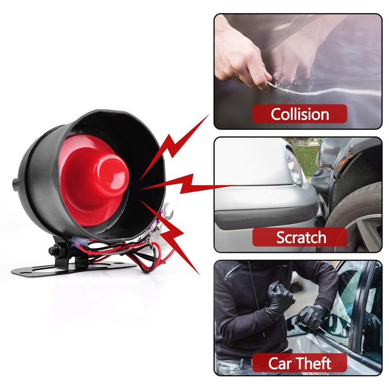 12V Car Alarm System, Anti-Theft Horn Siren with 7-Levels Sensitivity Universal Security Protection System Vehicle Alarm System with Sound