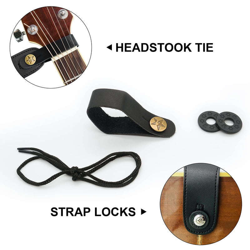 Guitar Strap-Vintage Woven, For Bass, Electric & Acoustic Guitar. FREE 2 Strap Locks + Headstock buttoned tie Black and White Bohemian