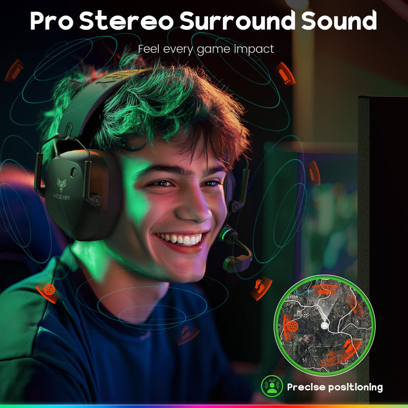 [AUSTRALIA] - WESEARY Wireless Gaming Headset 2.4GHz & Bluetooth 5.4 Gaming Headphones with ENC Mic, Ultra-Low Latency, Stereo Sound, Soft Earmuffs, Wireless Headsets for PS5, PS4, Switch, PC, Mac 