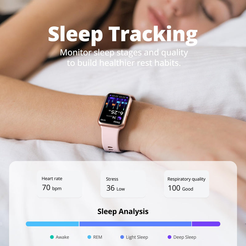 Fitness Tracker Watch for Women & Men, 1.47" HD with Bluetooth, 24/7 Heart Rate & Blood Oxygen Monitor, Sleep & Step Counter, 100+ Sports Modes, 3ATM Waterproof, Compatible with Android iOS Pink
