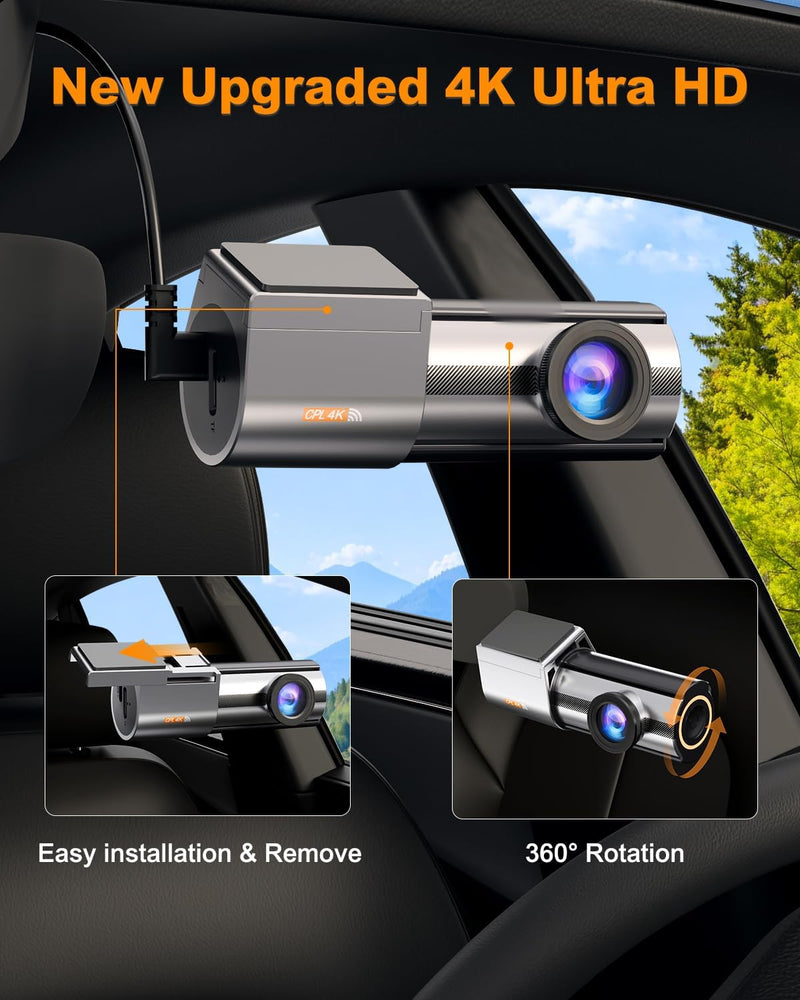 [AUSTRALIA] - Dash Cam Front 4K, Built-in 5GHz WiFi with CPL, Car Camera Dashcam with UHD 2160P, 64GB Card, 24H Parking Monitor, Super Night Vision, WDR, G-Sensor, App Control, 170° Wide Angle, Support 256GB Max 4K Front with CPL 