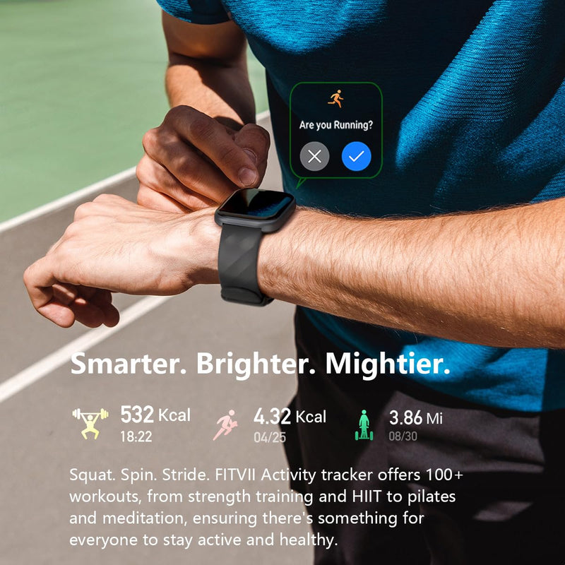 FITVII Health & Fitness Tracker (Answer/Make Calls), Smart Watch with 24/7 Heart Rate and Blood Pressure, Sleep Tracking, Blood Oxygen Monitor, 120+ Sport Modes Activity Tracker for Women Men Black 1.85