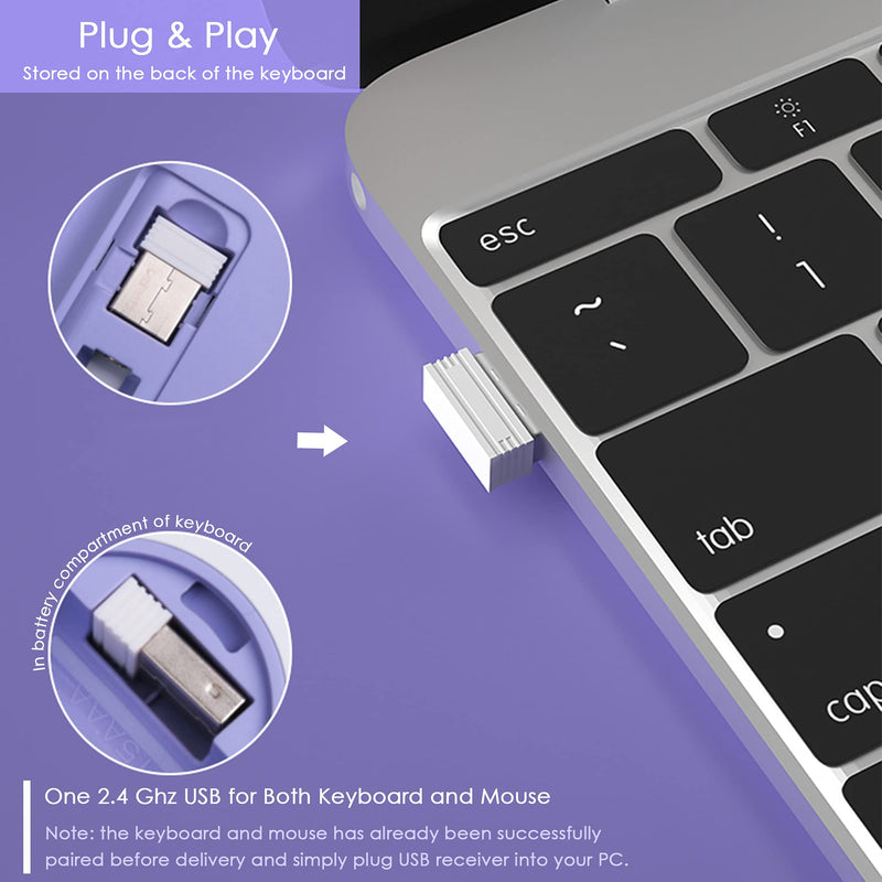 Wireless Keyboard and Mouse Combo, Superbcco Cordless Computer Keyboard with Number Keypad, 2.4Ghz USB Receiver, Ultra Slim, Energy Saving, 3-Level DPI for Laptop/Computer/PC/Desktop (Lavender Purple) Lavender Purple