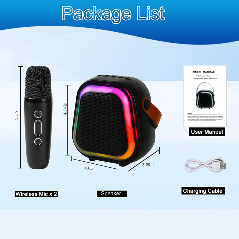 Kids Karaoke Machine for Adults, Portable Bluetooth Mini Karaoke Microphone, Singing Speaker with 2 Wireless Mic and Party Light, Birthday Gifts for Boys Girls, Family Home Party