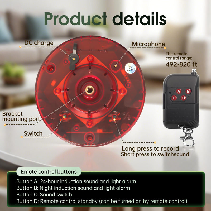 [AUSTRALIA] - Solar Outdoor Motion Sensor Alarm, 130dB Dog Barking & Gunshot Sound, 13 Sounds, Strobe Light, Support Recording & Volume Control, Keeps Unwanted Animals Away from Yard, Garden, or Farm 