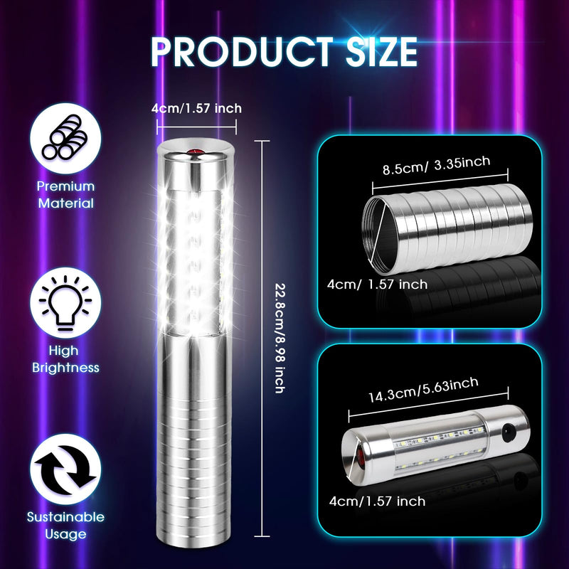 LED Strobe Baton Lights 2 Pieces Bottle Service Light Reusable Handheld Champagne Bottle Lights for Bar Club Birthday Weddings Parties, Silver