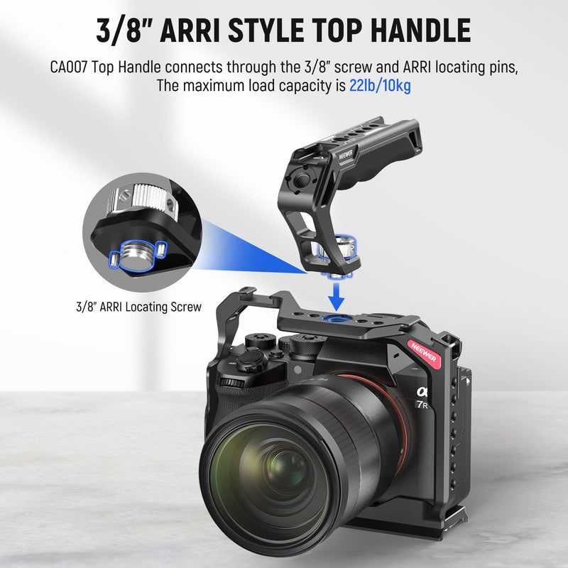 NEEWER Top Handle and Side Handle Grip Kit, 3/8" Screw with ARRI Locating Pins, 1/4" Screws, Cold Shoes, Ergonomic Silicone Handgrip, Compatible with SmallRig Camera Cage Video Rig, CA007+VS105