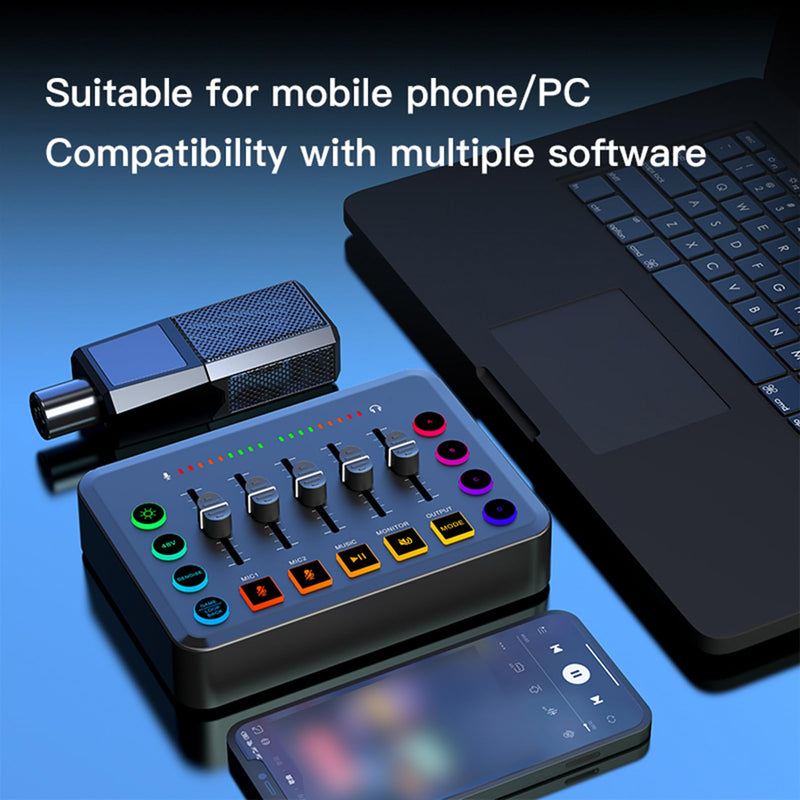 Portable Sound Card Wireless Live Streaming Audio Mixer for Podcasting Karaoke Gaming Noise Reduction RGB Lights 4-Custom Recording Buttons BT5.0 Compatible with PC/Phone
