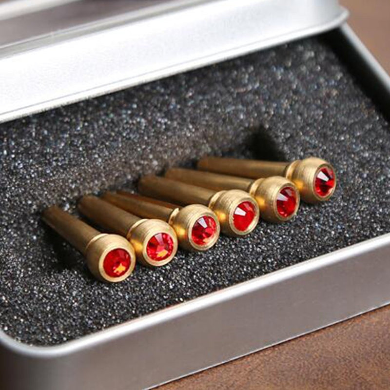 6Pcs Bridge Pin Copper Material Folk Acoustic Guitar Bridge Pin Peg Nail with Colorful Crystal Glass Dot Red