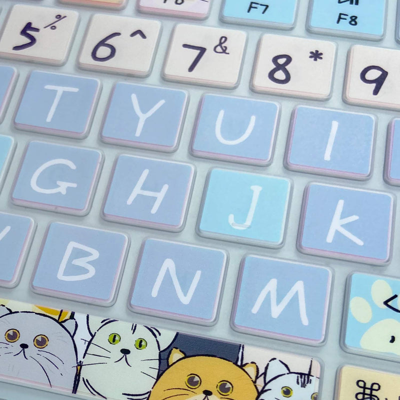 Keyboard Cover Skin for Apple Wireless iMac Magic Keyboard MLA22LL/ A (Model: A1644), Silicone Skin Protector with Pattern & Big Letter Design, US Layout, Cute Cat Model: A1644