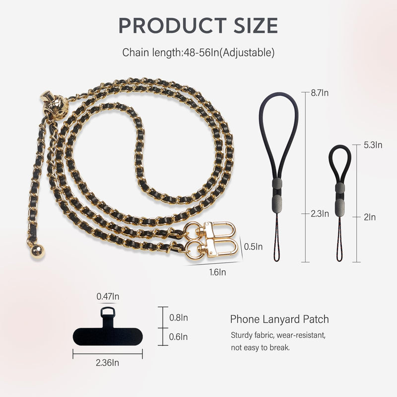 BFSD·DM Phone crossbody strap, 2× Pads,1× Leather Phone Strap,1× Phone Wrist Strap,1× Adjustable Finger Strap,Universal Crossbody Patch Phone Lanyards,Compatible with Most Smart, phone lanyard Gold/Black Adjustable