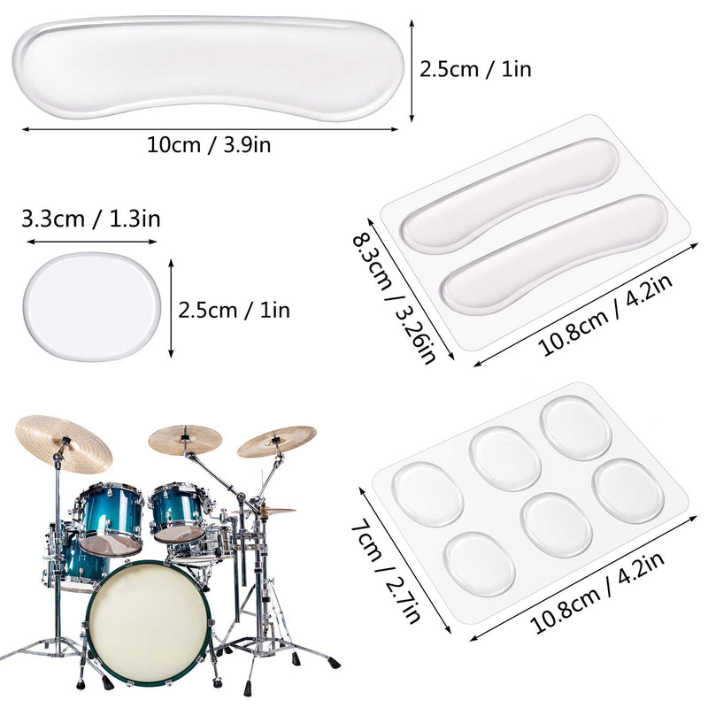 Drum Dampeners Gel Pads, 12 Pcs Round Silicone Drum Silencers and 4 Pcs Long Clear Soft Drum Dampening Gel Pads Transparent Drum Mute Pads for Drums Tone Control