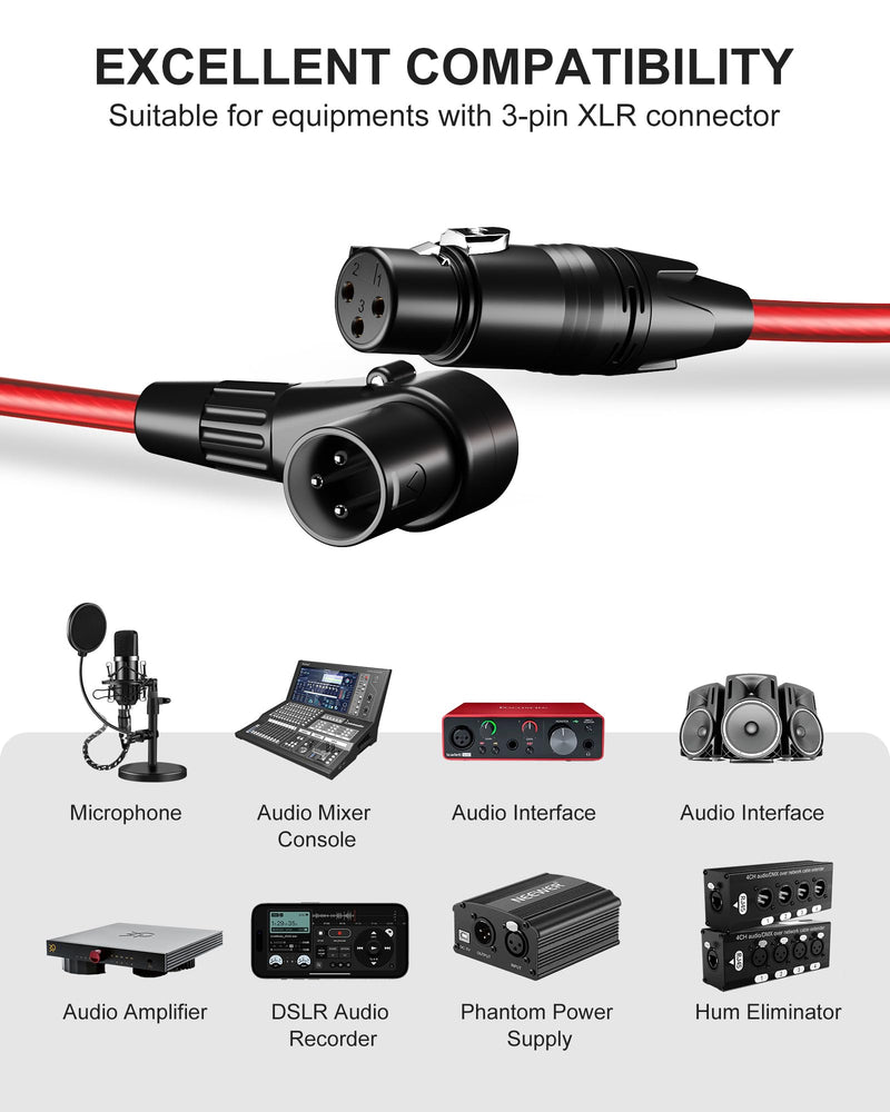 XLR Cables 15ft Right Angle XLR Cable Microphone Cable 2 Pack Male to Straight Female Mic Cord 3 Pin for Speakers Audio Interface Pro Camcorders DSLR Video Cameras Recording Red 15 Feet 2 Pack Angled Male