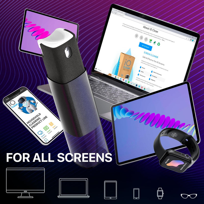[AUSTRALIA] - Mini Screen Cleaner Spray – Finger Proof Screen Cleaner for Smartphones, iPads, MacBooks, Laptops, Car Screens, Touchscreens – 3 in1 Mist Cleaner, Microfiber Cloth and Protective Cover (Grey) Grey 