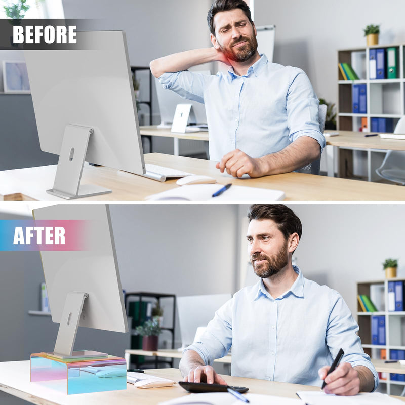 NiHome Iridescent Acrylic Computer Monitor Stand, Acrylic Laptop/PC Riser | Colorful Desktop Stand, Acrylic Monitor Riser, Durable, Ergonomic Design, Space Saving for Home and Office