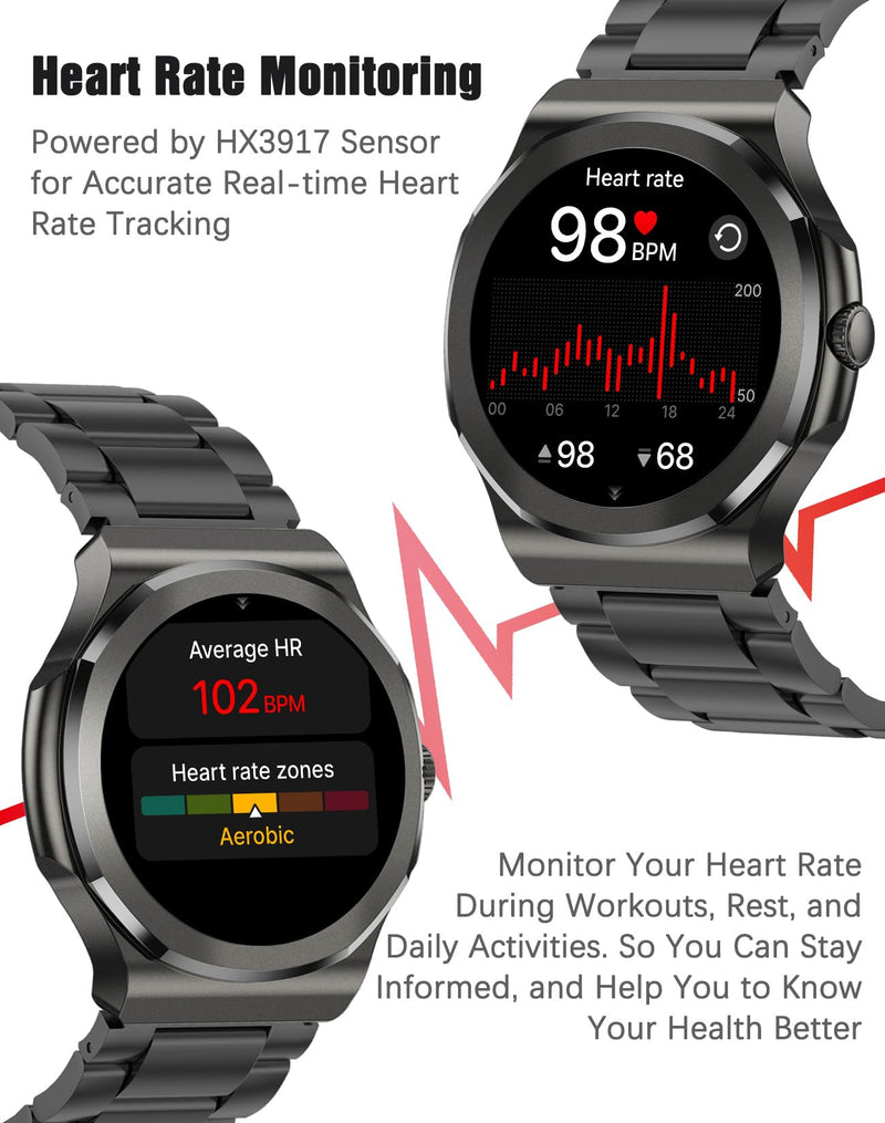 Smart Watch with Bluetooth Call, 1.27" HD Fitness Tracker with 100+ Sports Modes, Sleep Monitor, Custom Watch Faces, IP67 Waterproof Smartwatch for Android iOS(Black) Black