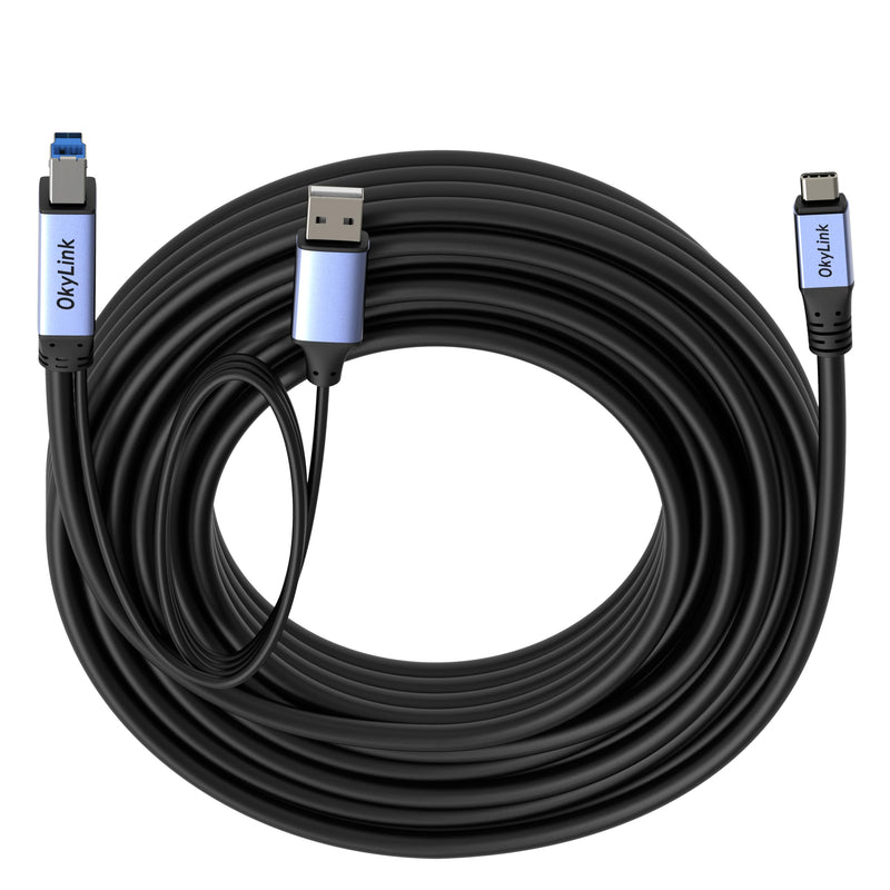 OkyLink Active USB 3.0 USB-C to USB-B Cable, Male-to-Male 5Gbps 32ft | 10M, USB 3.2 Gen1, flame-retardant, for KVM, MIDI keyboard, printer, scanner, camera, hard drive enclosure USB3.0(5Gbps) 32ft (10m)