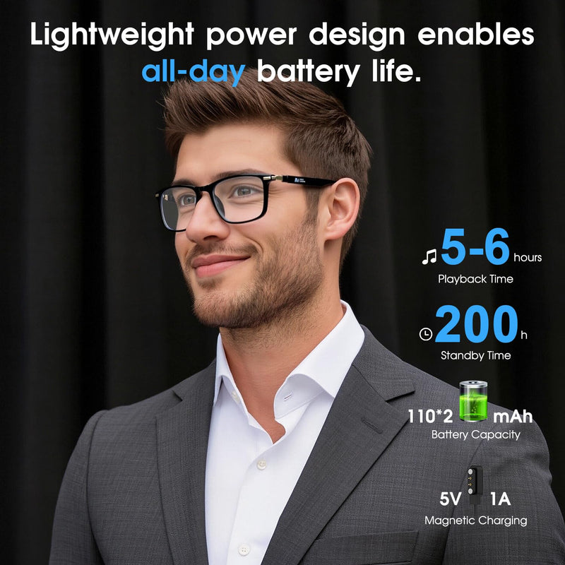 2026 Al Smart Glasses, Bluetooth Translation Glasses with 164 Languages | Color-Change Lens, Music & Call, IP65 Waterproof, Free App, Fashion Audio Glasses for Meeting Driving Travelling,Thin Temples Black-Photochromic lenses