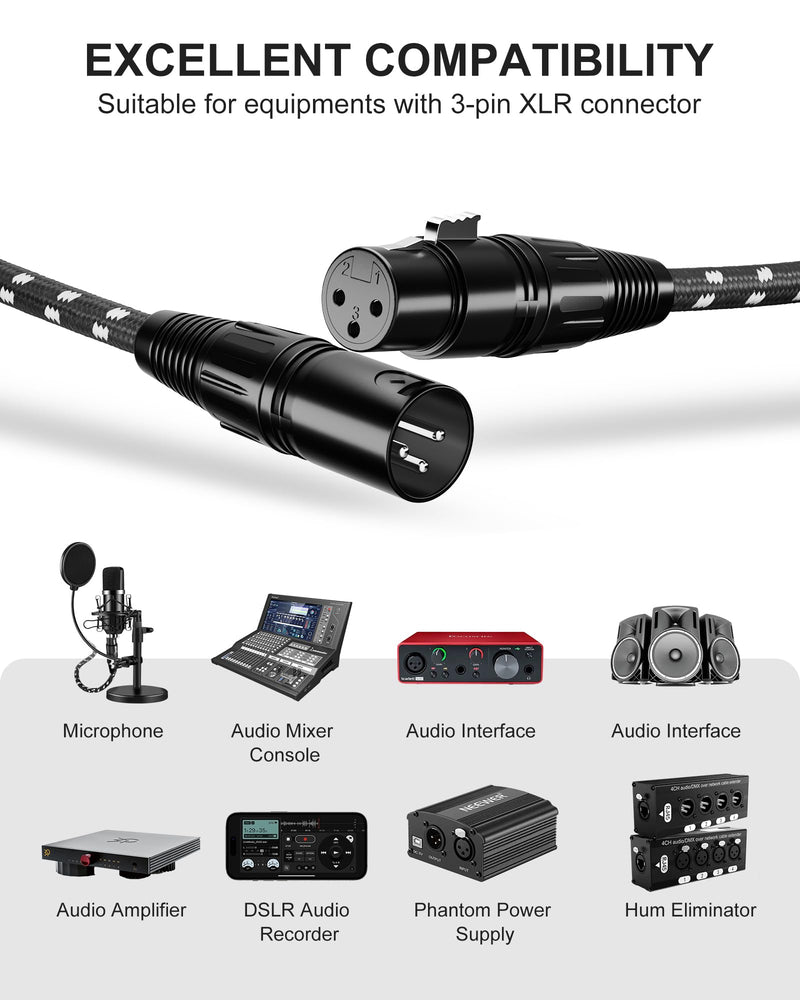 XLR Cables 25ft 2 Pack, Durable Nylon Braided XLR Microphone Cable, Mic Cable, Shielded and Fully Balanced OFC Male to Female Cord for Recording Mixer Amplifie Speaker Black White 25 Feet Black-White