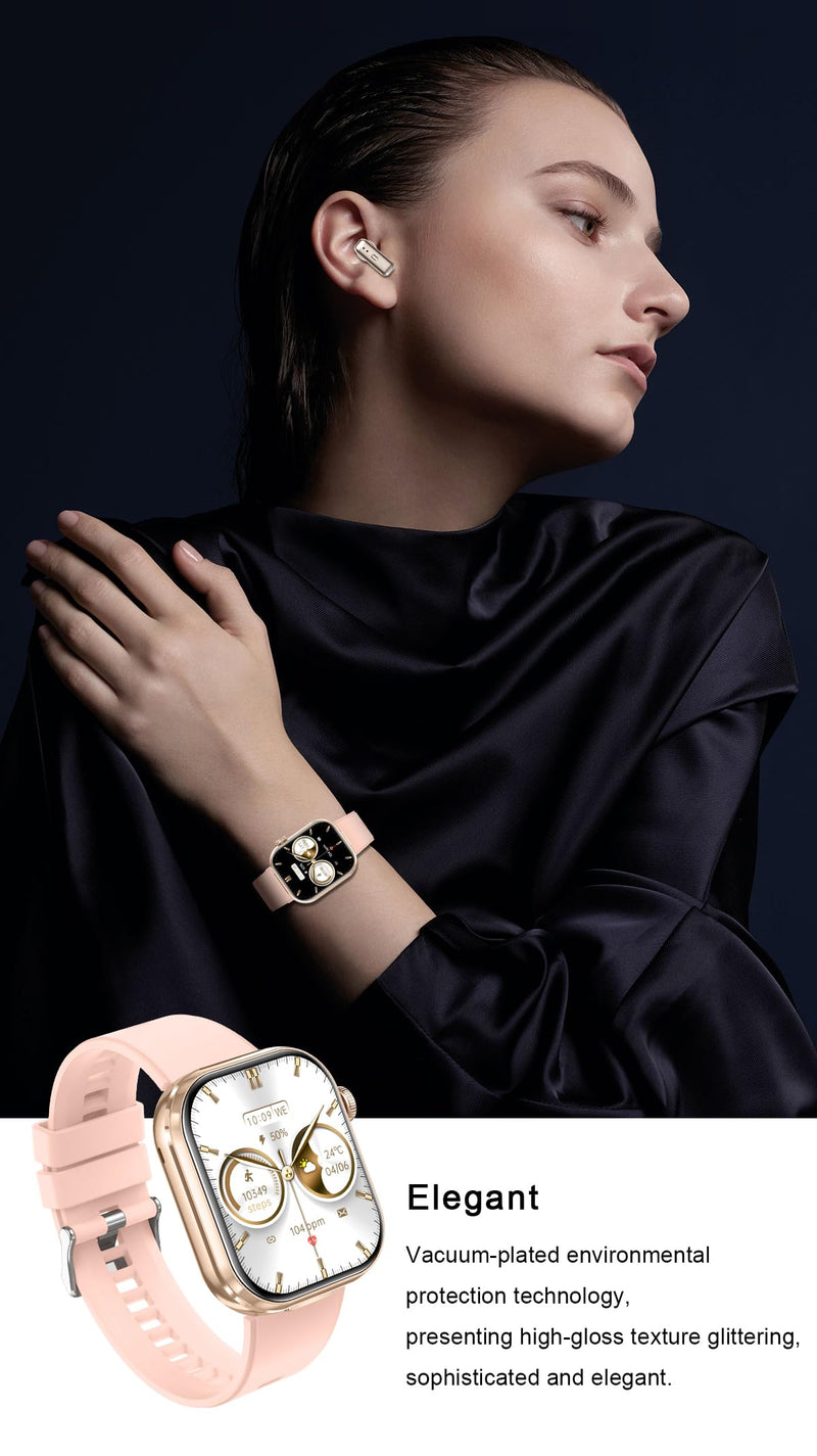 Smart Watch with Earbuds,2.02" HD Screen,2 in 1 Smart Watches for Women,Waterproof Fitness Tracker Watch with Wireless Earphone Compatible for Android iOS with Sports Monitor Sleep Golden