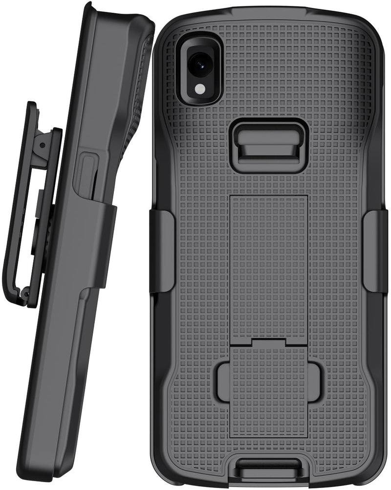 Case with Clip for Zebra TC22 TC27 Mobile Computer Scanner, Nakedcellphone Slim Hard Shell Cover with Kickstand and [Rotating/Ratchet] Belt Hip Holster Holder Combo - Black