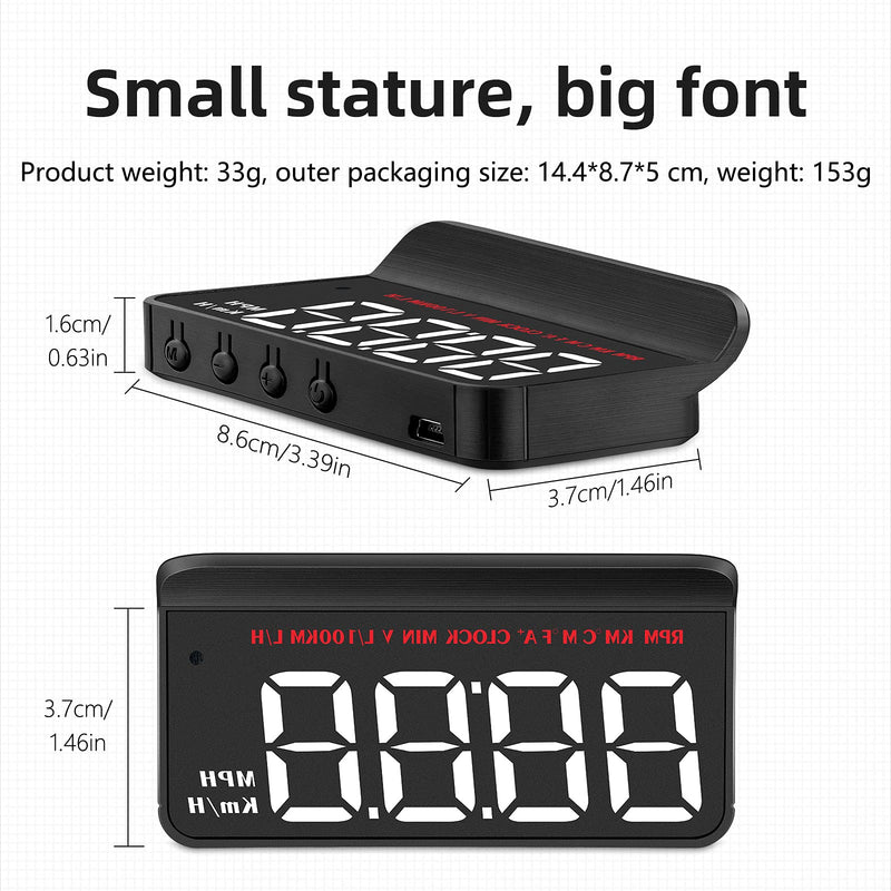 [AUSTRALIA] - Windshield Head Up Display for Car, Digital Speedometer for Car with OBD2/EUOBD Interface, HUD Car Speedometer MPH with Water Temperature, Mileage，Overspeed Alarm, Fatigue Driving Alarm, RPM 