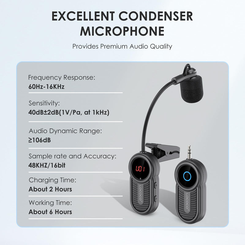 Wireless Saxophone Microphone System for Instruments: UHF Rechargeable Instruments Microphone Receiver and Transmitter - 160ft Range. Plug and Play - Clip-on Mics Suitable for Sax Trumpet, Trombone LG-06