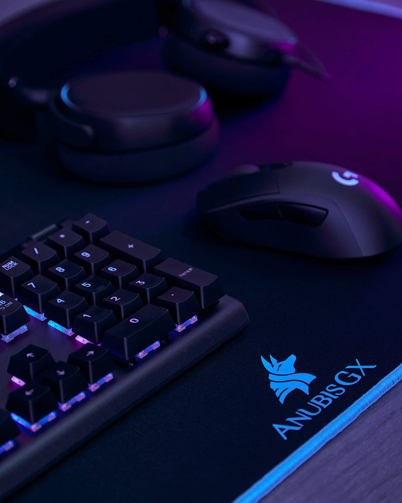 AnubisGX (68 Color/Size Options) Gaming Mouse Pad (Extended: 36x12), White Pad with Light Blue Stitching. Best Premium Waterproof Non RGB Computer Gaming XL Desk Pad Mat, Large Non-Slip Gamer Mousepad Extended (36 x 12) White/Lightblue