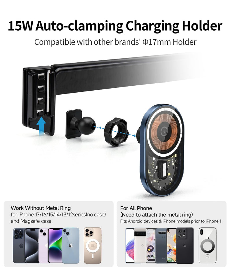 Wireless Charging Car Phone Holder for Toyota bZ4X 2023-2026 8/12.3" Screen | Subaru Solterra Universal Mechanical Clip Cell phone Mount Accessories Fit iPhone Android, Automobile GPS Dashboard Cradle