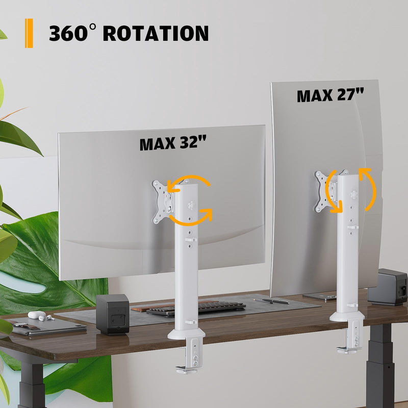 Hemudu Single Desk Monitor Arm Mount Stand Fit for 13 inch to 32 inch Flat Curved Computer Screen with Swivel, Height Adjustable, Rotation,Holds up to 77lbs, White 13-32 inches