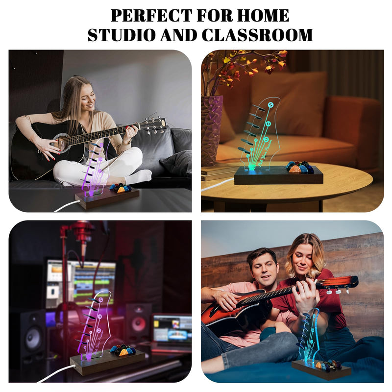 Light Up Guitar Pick Holder, Wooden Guitar Pick Holder for Picks Storage and Display, Music Gift for Men Guitar Music Lovers Players Guitarist, Guitar Accessories Guitar Pick Holder-1
