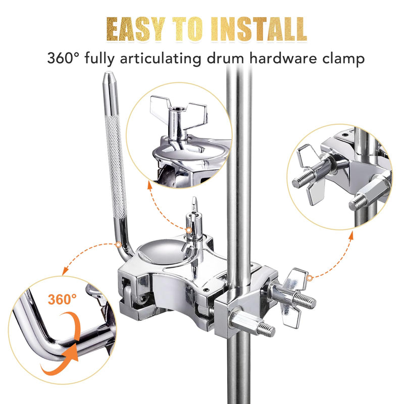 [AUSTRALIA] - L-Rod Cowbells Cymbal Clamp, Heavy-Duty Cowbell Mount Percussion Holder Extension Arm Clip, 360°Rotation Universal Mount for Cowbells, Jam Blocks & Handheld Percussion Instrument Accessories L-Rod Clamp 