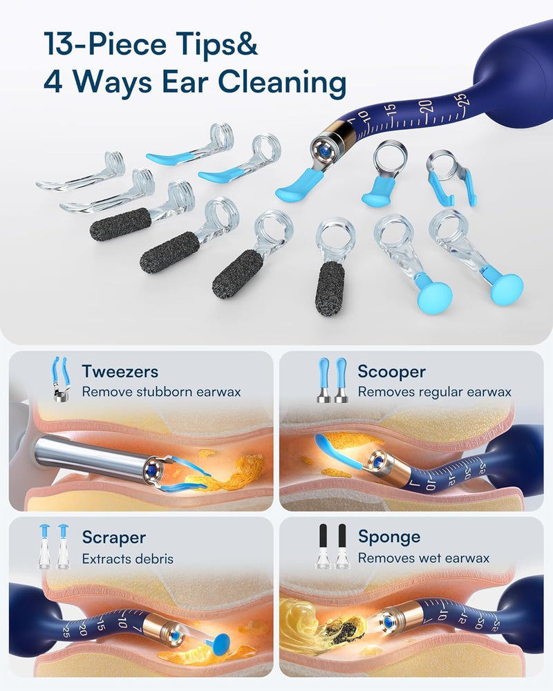 Ear Wax Remover Otoscope, Ear Wax Removal Camera Light Tool Set, HD Flexible Ear Cleaner, Painless Visual Tweezers Remover, for Ears/Nose/Neck Examinations, for Adults/Children