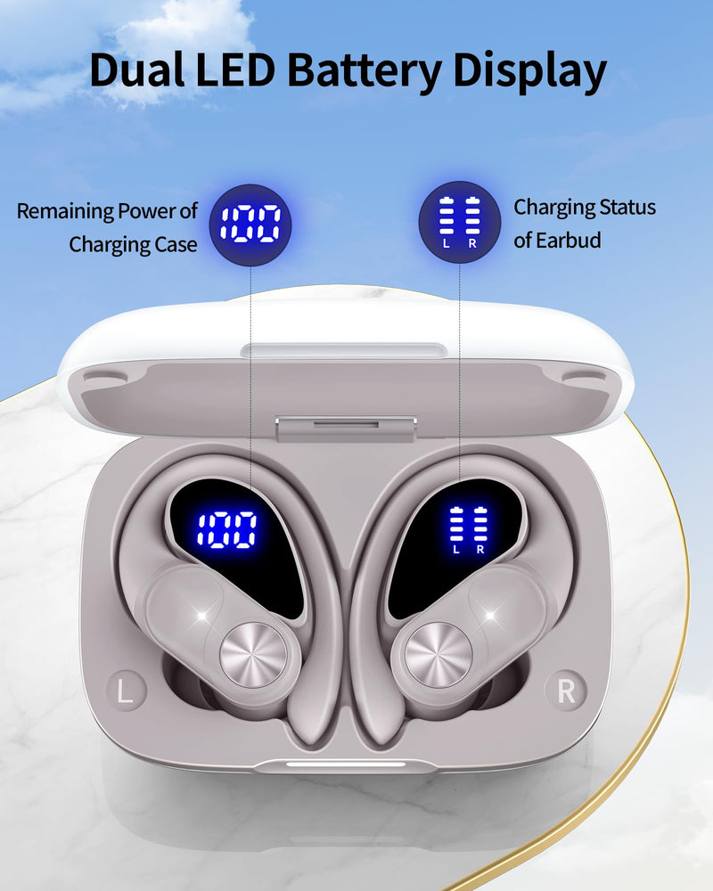2 Sets Bluetooth Headphones Wireless Earbuds 80hrs Playtime Wireless Charging Case Sports Ear buds with Earhook Premium Deep Bass IPX7 Waterproof Over-Ear Earphones for TV Phone Laptop White and Pink