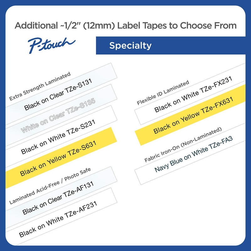 Brother Genuine P-touch TZE-335 Label Tape, 1/2" (0.47") Standard Laminated P-touch Tape, White on black, Laminated for Indoor or Outdoor Use, Water Resistant, 26.2 Feet (8M), Single-Pack