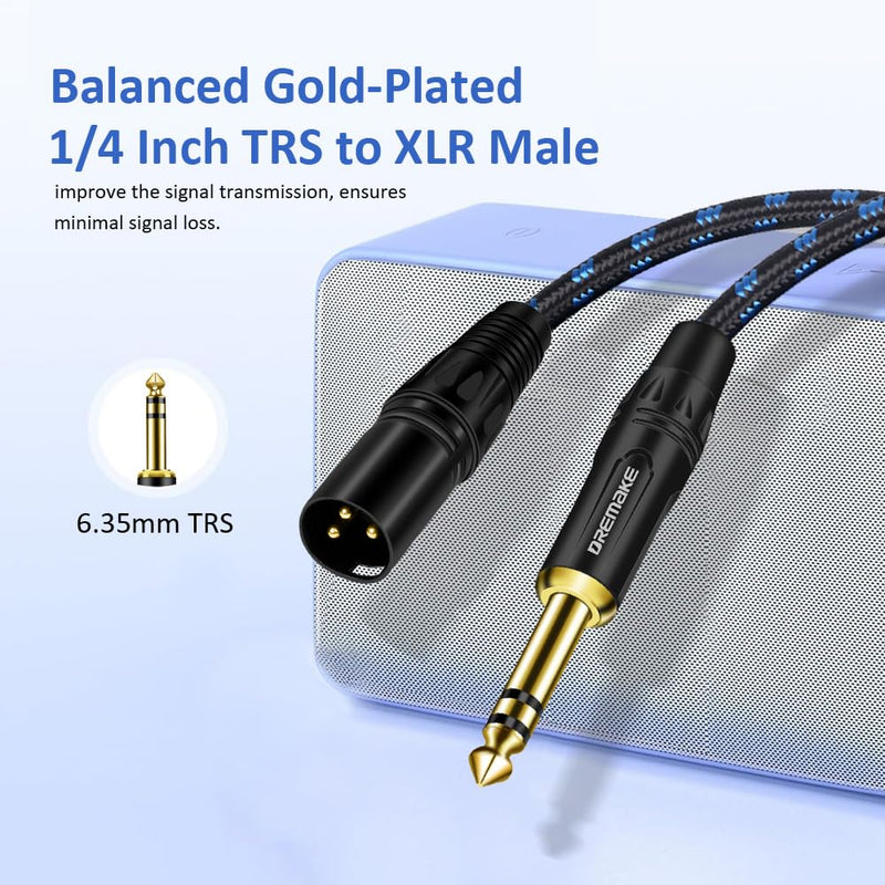 [AUSTRALIA] - DREMAKE 50FT XLR to 1/4 Inch TRS Mic Audio Cable, XLR 3 Pin Male to Quarter Inch 6.35mm/6.5mm TRS Male Balanced Interconnect Patch Cord for Electric Drum, Saxophone, Effect Pedal, AMP, Power Amplifier 